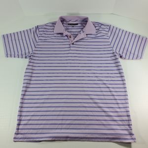 Pebble Beach Performance Mens Large Purple Striped Polo Shirt Golf Short Sleeve